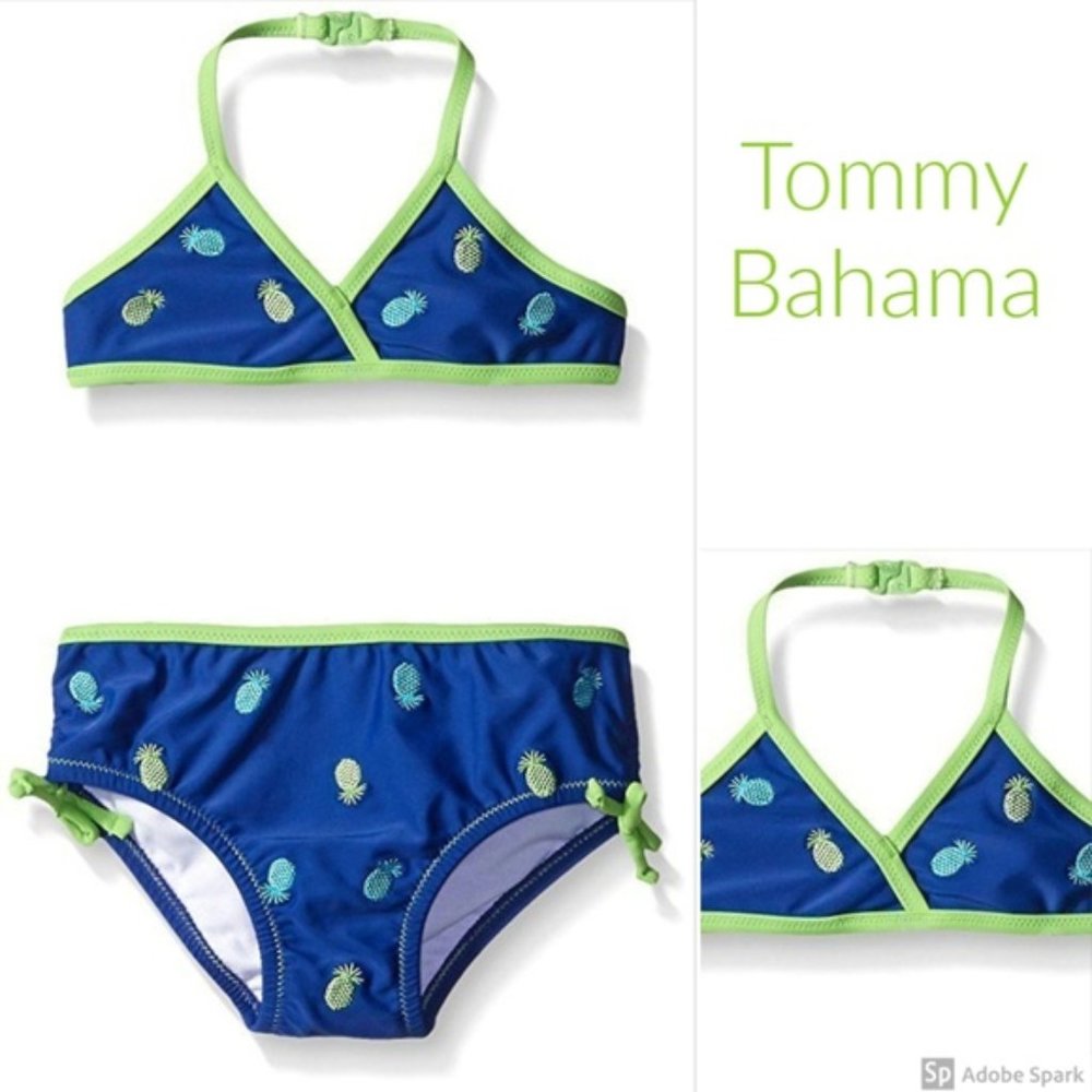 Tommy Bahama Girls 6x Pineapple Two Piece Bikini Swimsuit Swimwear Blue NWT